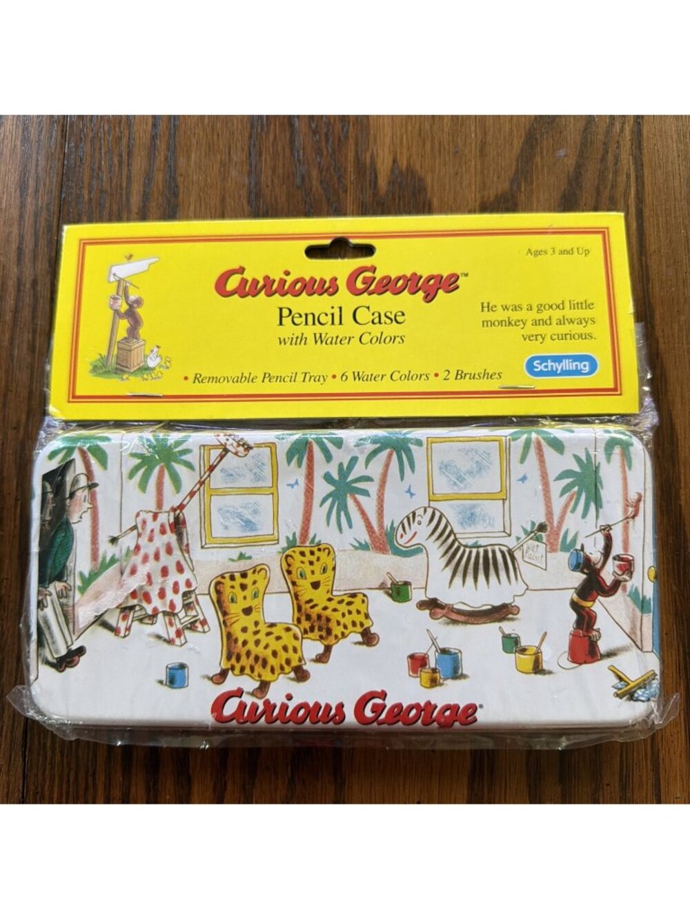 Schylling Curious George Pencil Case With Water Colors New Sealed
